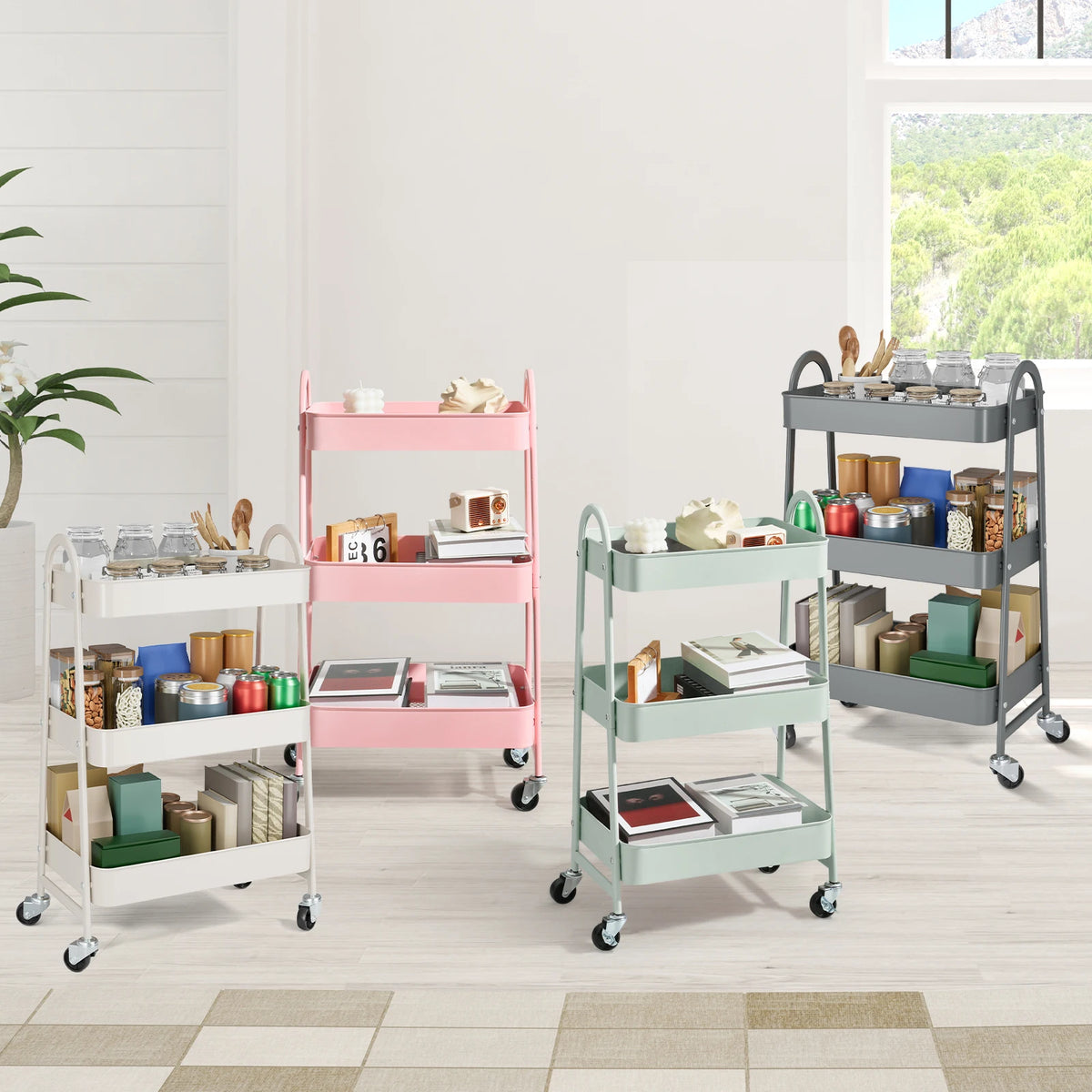 JHK 3 Tier Metal Storage Cart with Lockable Wheels Mobile Shelving Unit Utility Rolling Organizer For Home Narrow Places