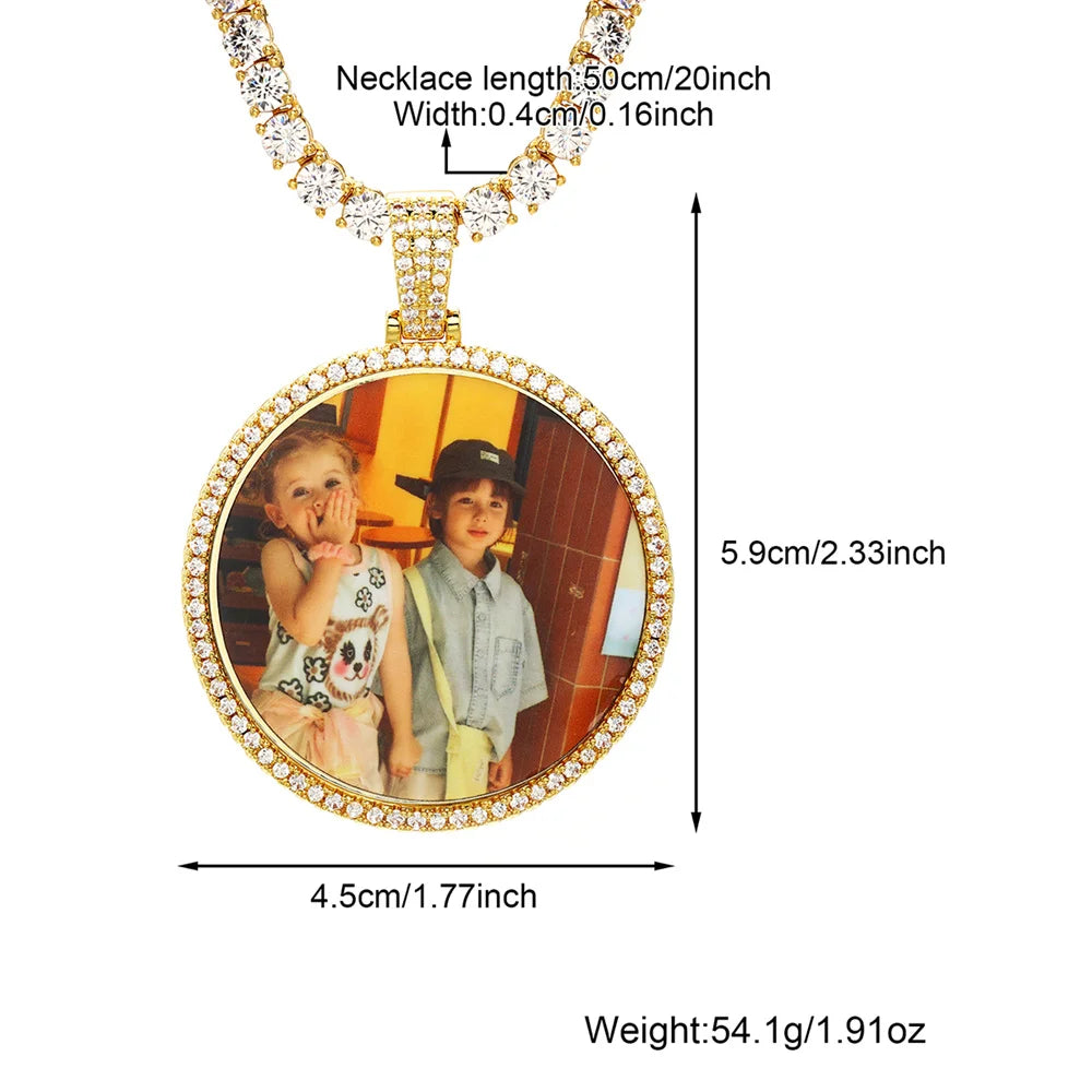 Hip Hop Custom Made Photo Iced Out Bling Cubic Zircon Round Necklace & Pendant For Men Jewelry With Tennis Chain