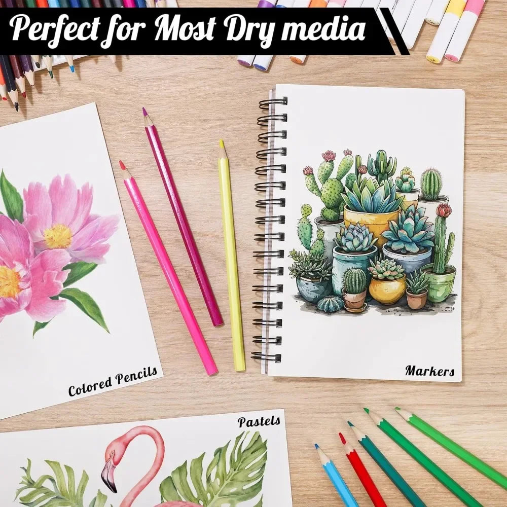 4 Pack of Mixed Media Sketchbooks, 5.5x8.5 Inch Drawing Paper Sketchbooks, 108lb/160gsm Heavy Duty Spiral Bound Sketchbooks