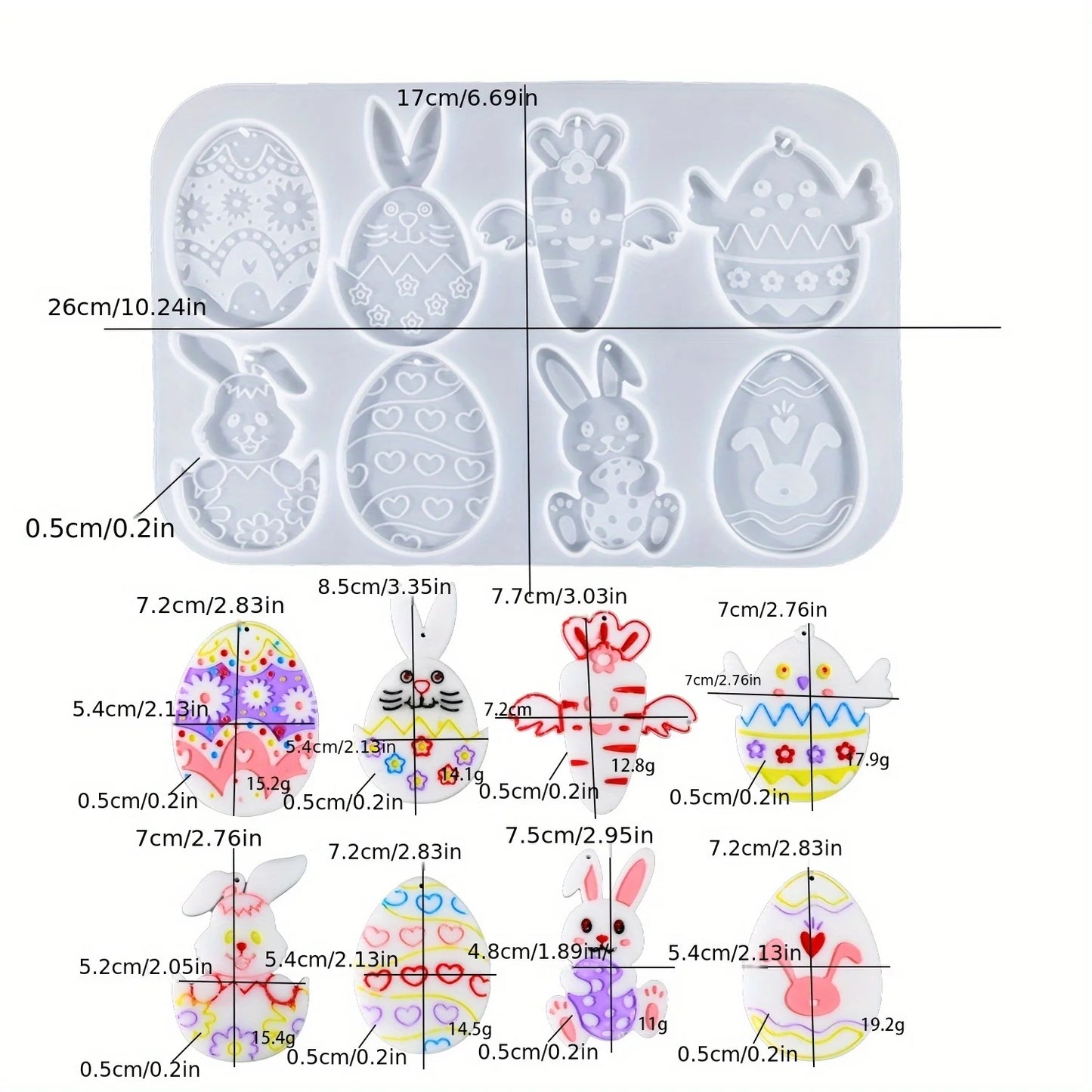 A style of 8 straight Easter egg bunny full page pendant decoration, DIY handmade crafts for enthusiasts, resin silicone drop gl