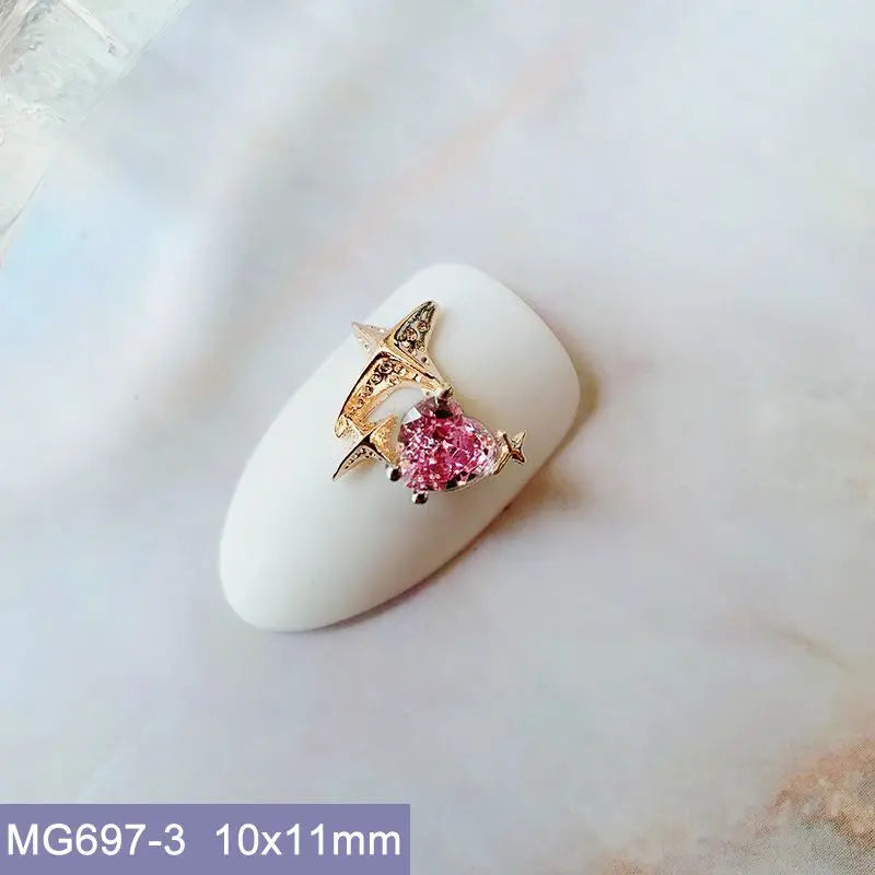 10pcs Luxury Kawaii Love Heart Pink Sailor Moon Star Nail Art Parts Zircon Manicure Nails Accesorios Supplies Decorations Charms