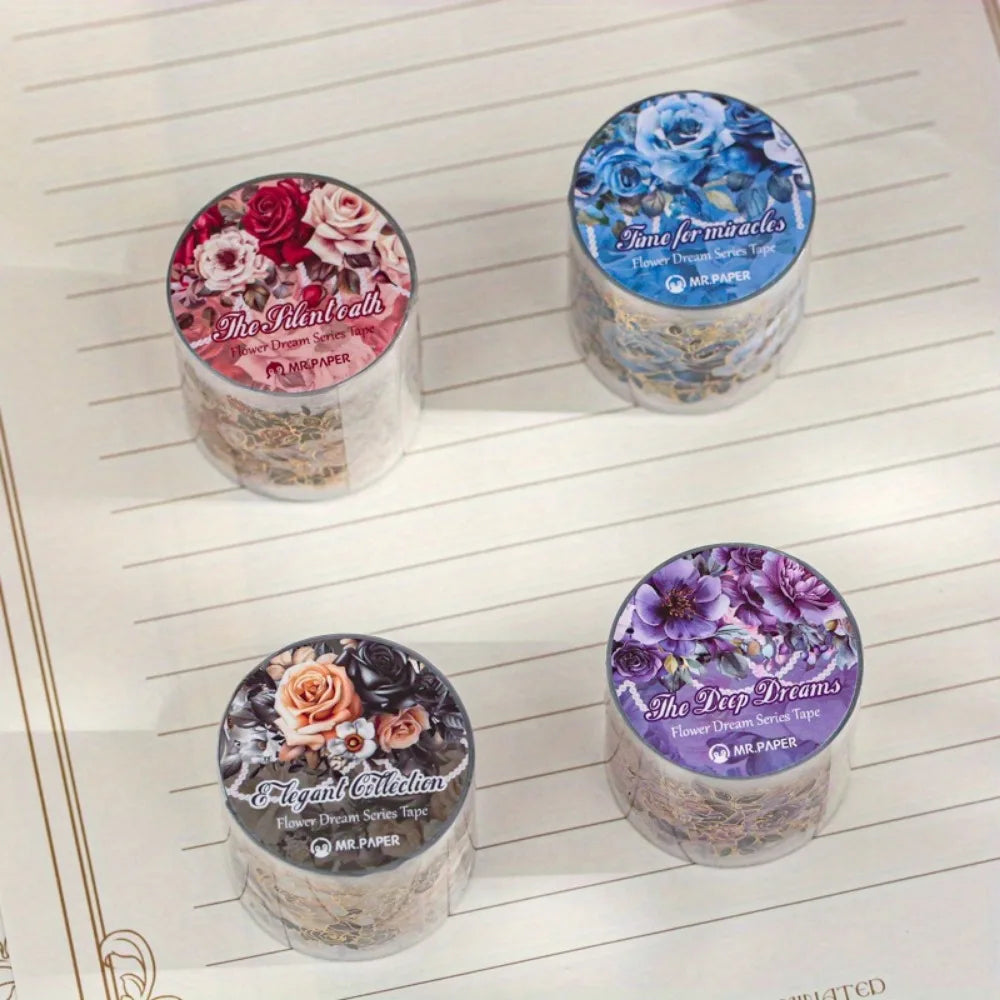 4 Rolls Washi Tape Set, Vintage Floral Gold Foil Deco Tape,