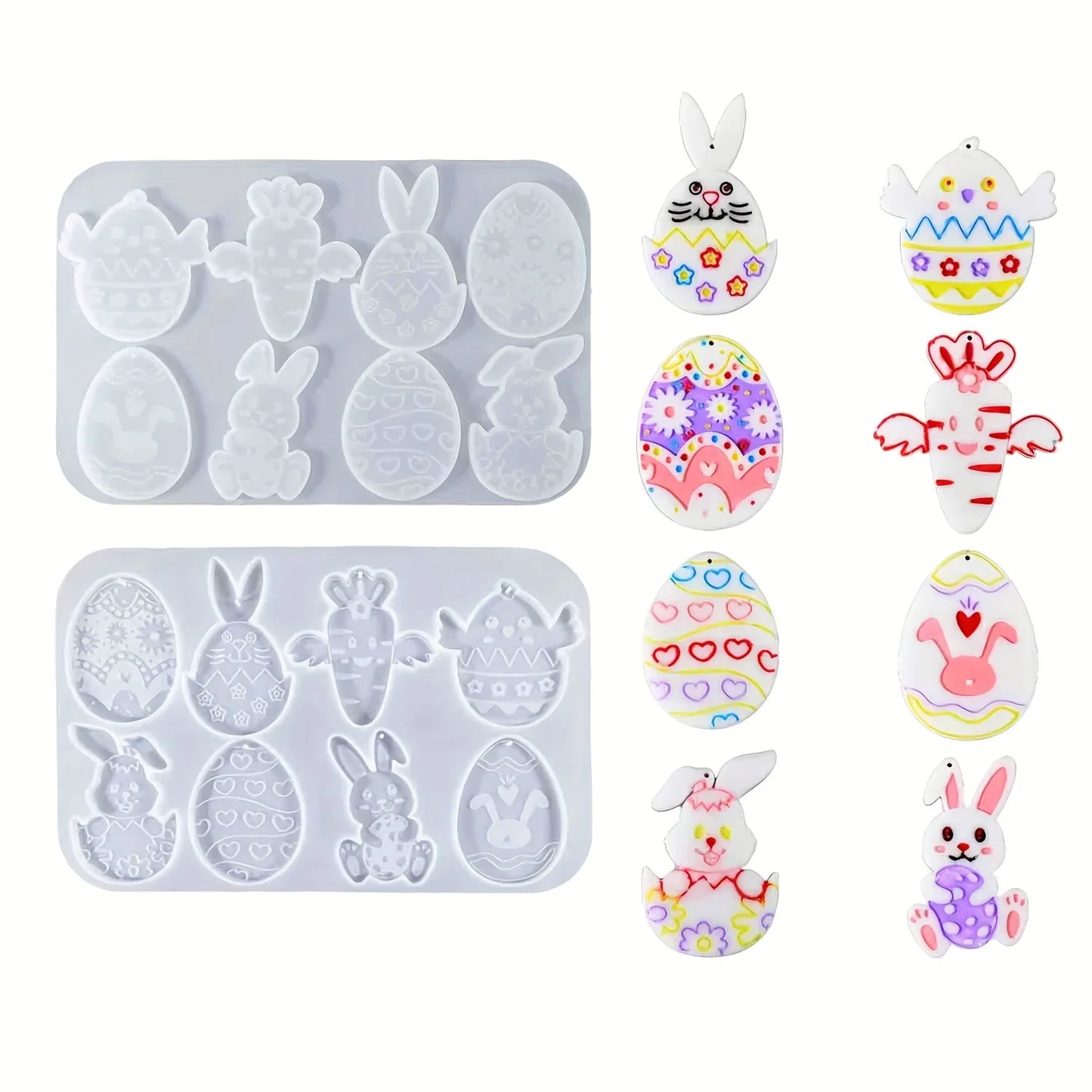 A style of 8 straight Easter egg bunny full page pendant decoration, DIY handmade crafts for enthusiasts, resin silicone drop gl