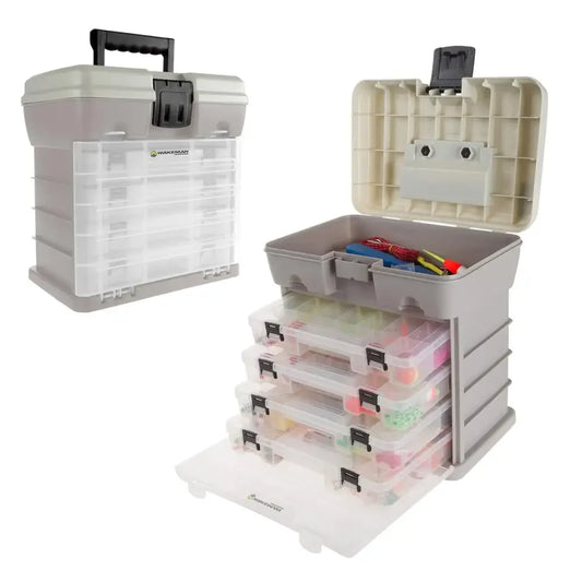 4-Drawer Tackle Box Organizer Fishing Crafts Supplies Storage Portable Gray Multipurpose Durable Polypropylene Accessories