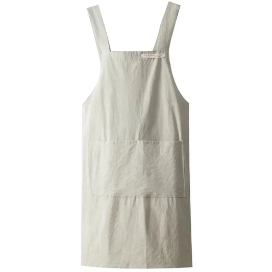 Women Japanese and Korean simple apron denim apron cotton and linen solid color blouse kitchen Florist coffee shop apron