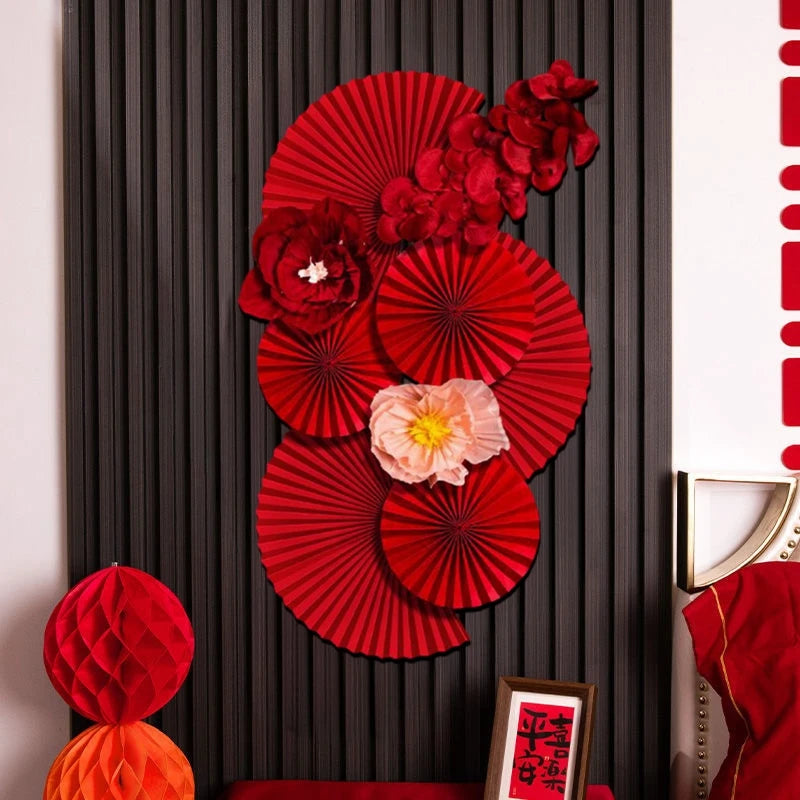 Chinese New Year 2026 Decoration Wall Hanging Decor Paper Folding Fan Sticker Wedding Party Decoration Spring Festival Supplies