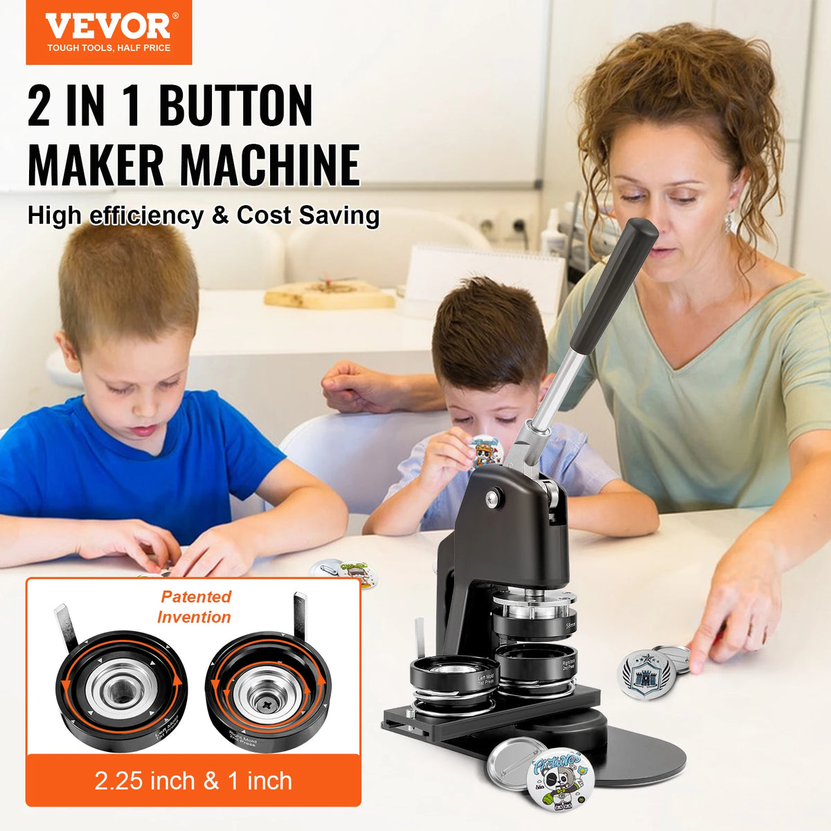 SucceBuy 25+58MM/32+58MM Badge Maker Machine DIY Button Pin 500Pcs Free Parts Press Kit Circle Manufacture Button Making Tool