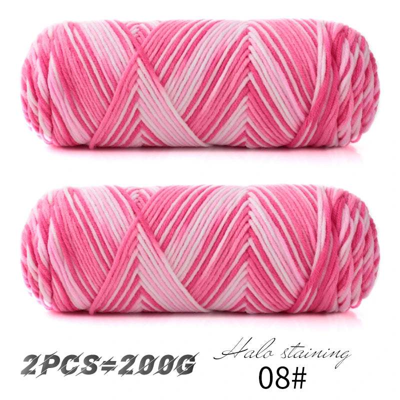 2 PCs Colorful 5-strand Dyed Milk Cotton Baby Sweater Yarn Self Woven Scarf Medium Thick Handmade DIY Woven Crochet Material Bag
