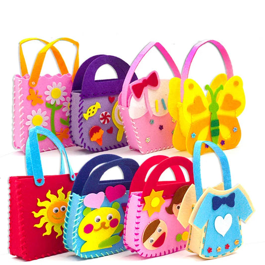 Sewing Joy Handmade Bag Cartoon Fabric Handbags Set DIY Sewing Toys  Non-woven Animal Butterfly Flower Bags Girls Craft Gifts