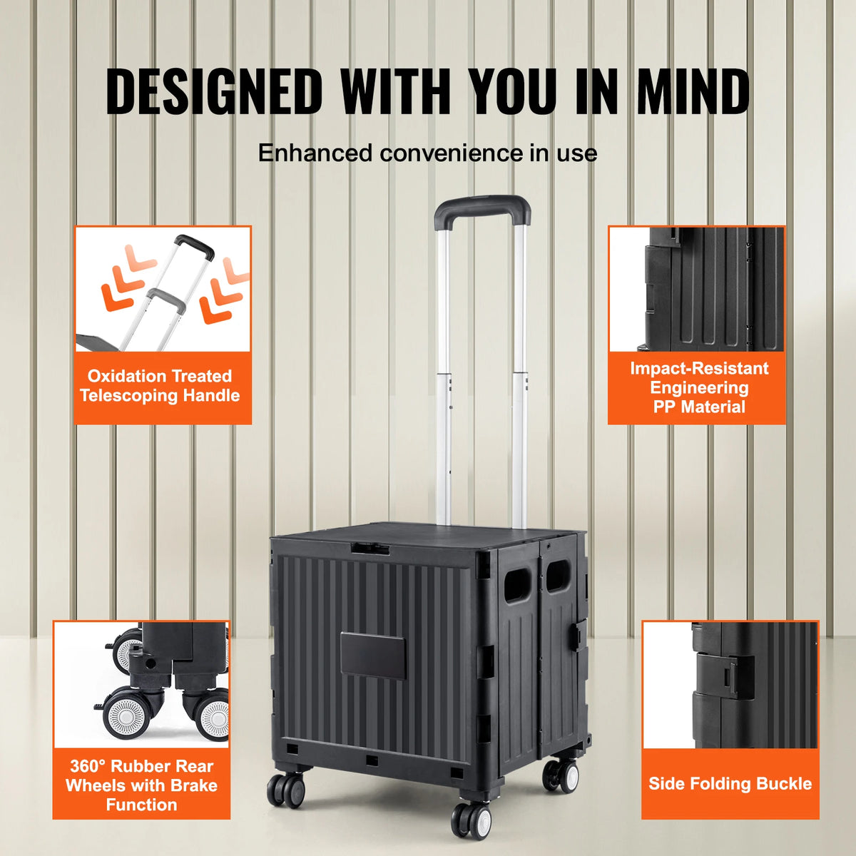 SucceBuy Folding Portable Crate Handcart with Telescope Handle Wheels
