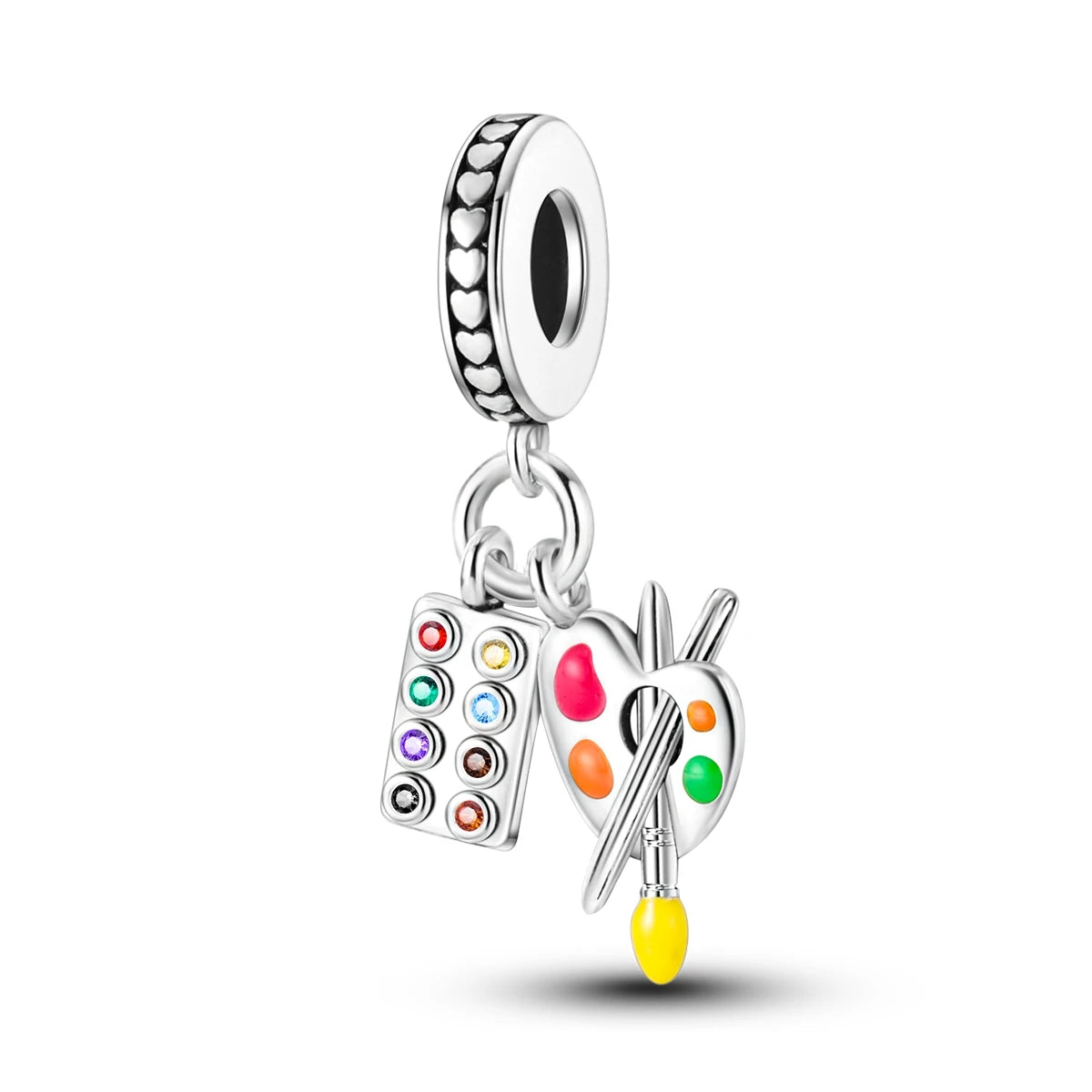 925 Sterling Silver Artist Brush Tools Color Palette Oil Painting Charms Beads Fit Original Bracelets DIY Jewelry Gifts