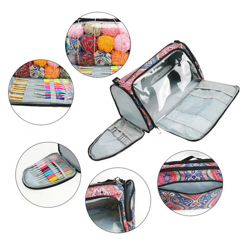 Yarn Storage Bag Large Organizer For Crochet Hooks Needles Knitting Bag For Crochet Hooks Knitting Needles Project And Supplies