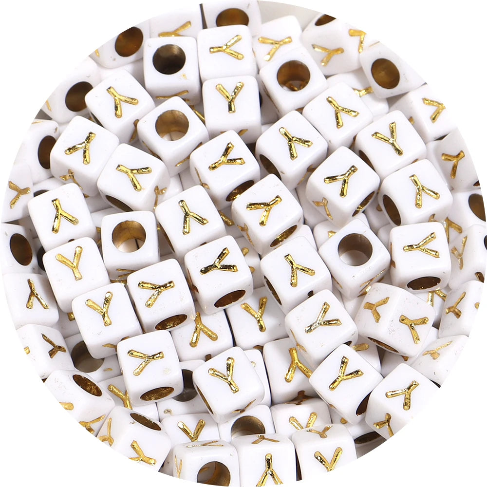 100Pcs/Lot 4.5mm 6mm Cube Acrylic Beads Alphabet Gold Letter Spacer Loose Beads 
For DIY Crafts Ornament Making