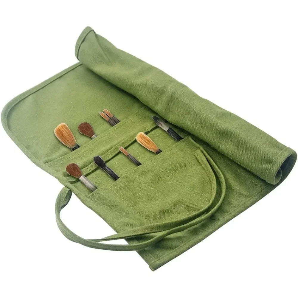 22 pocket canvas paint brush organizer holder acrylic oil watercolor gouache artist paint brush roll canvas bag