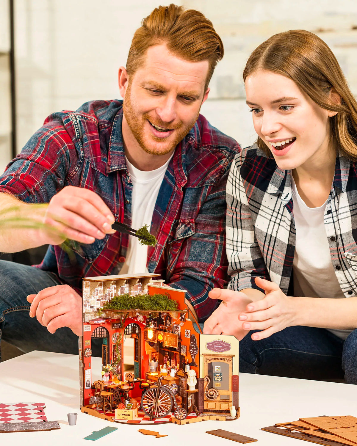 Rolife Wooden 3D Puzzle Cheers Bar DIY Miniature Dollhouse Kit with LED Light for Bookshelf Decor Birthday Gifts for Adults