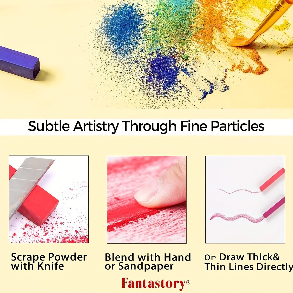 Fantastory 72 Colors Long Soft Chalk Pastels Set, Non-Toxic Soft Pastels for Artists, Beginners, Students, Classroom, Drawing