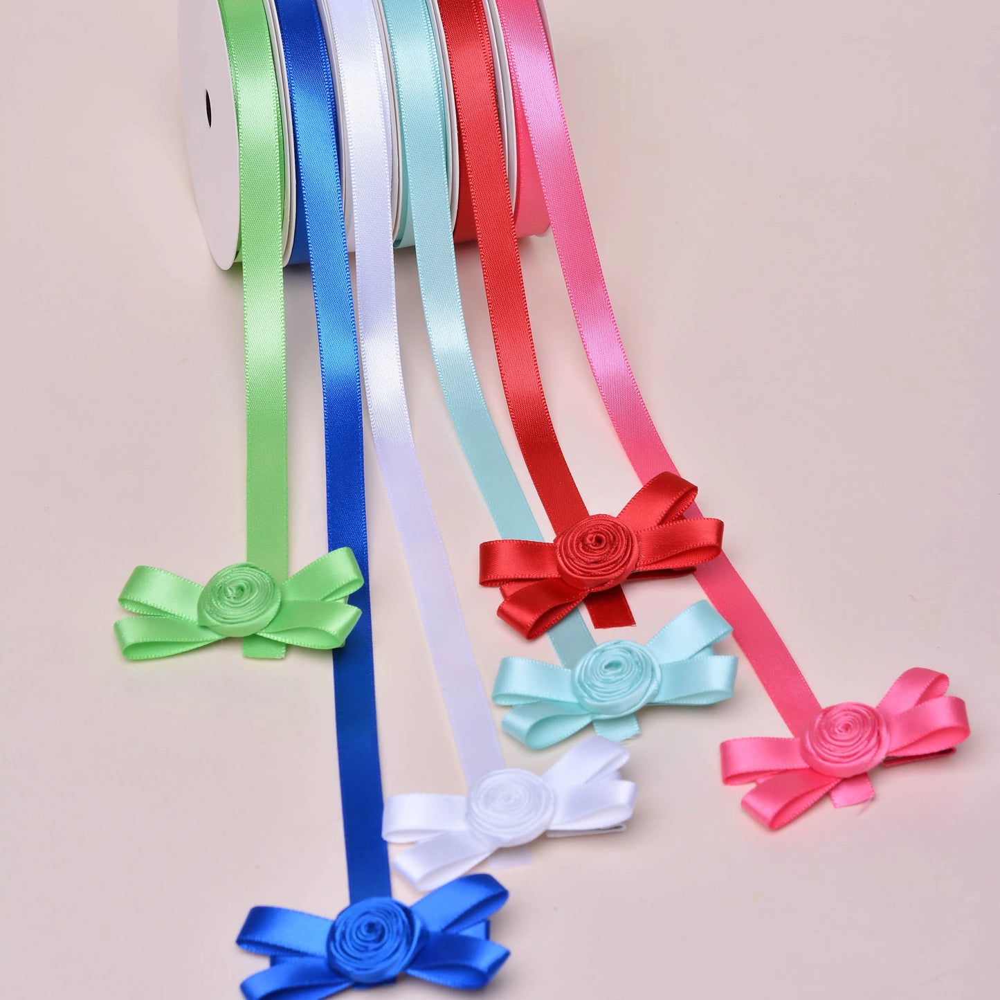 Yama Ribbon, Rainbow Colors Ribbon Tower, 8 Unique Single Face Satin Ribbons, 96 Feet