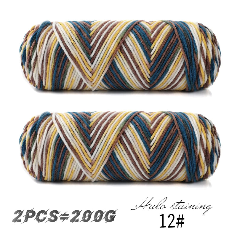 2 PCs Colorful 5-strand Dyed Milk Cotton Baby Sweater Yarn Self Woven Scarf Medium Thick Handmade DIY Woven Crochet Material Bag