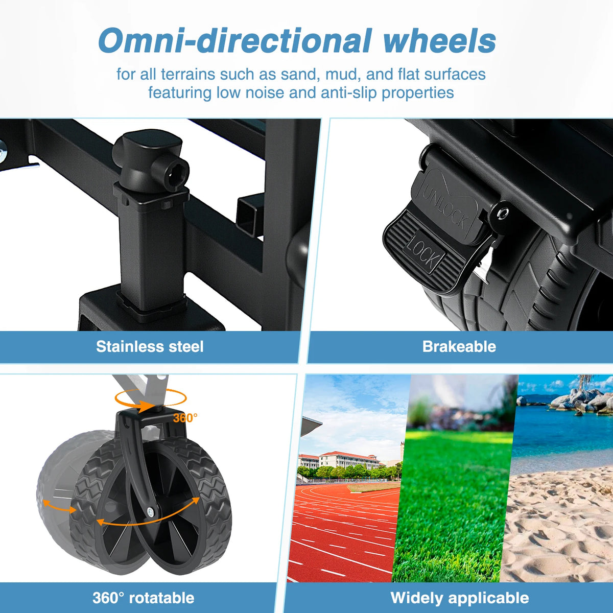 Portable Folding Outdoor Food Truck Collapsible Wagon Cart, 360° All-Terrain Wheels Drink Holders Large Capacity  For Camping
