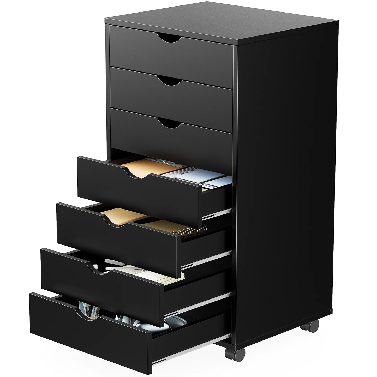 JH 7 Drawer Chest Dressers Nightstand Storage Cabinet Wooden File Office Mobile Cabinet Wheels