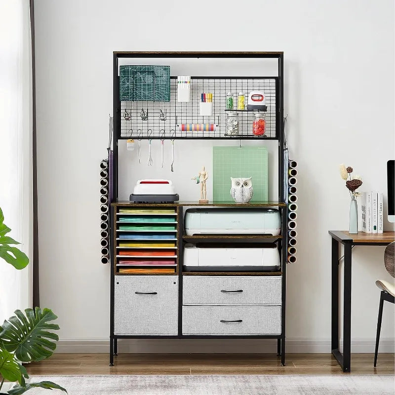 LOPASA Craft Storage Cabinet Compatible with Cricut, Craft Organizer Desk with Storage Vinyl Organization Solutions