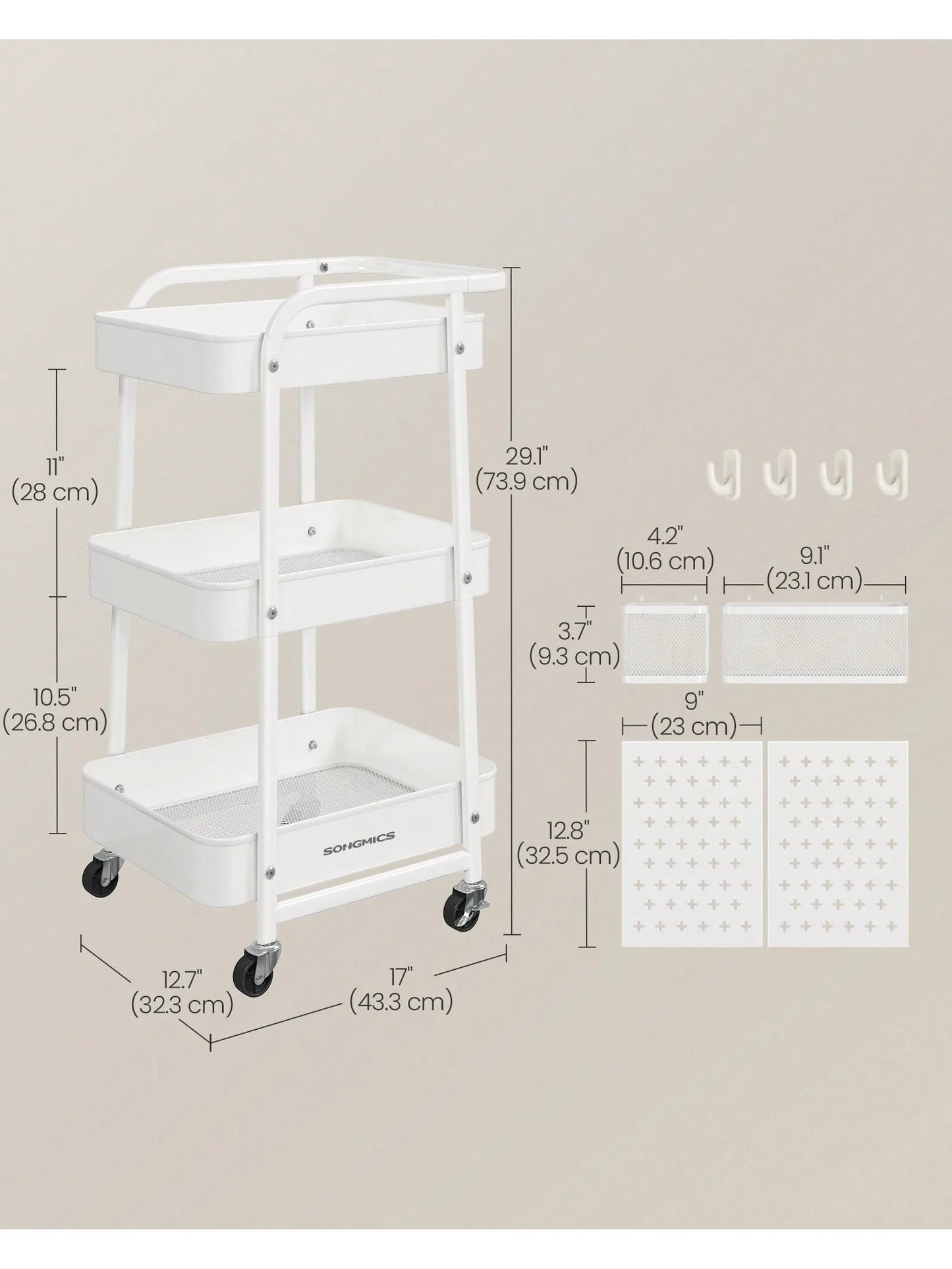 SONGMICS 3-Tier Storage Cart