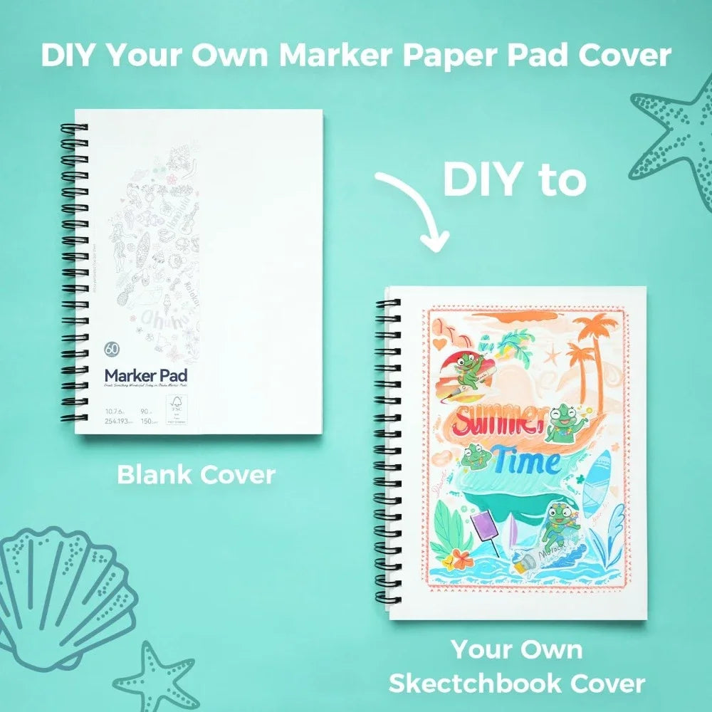 Double-sided marker pad art sketchbook impermeable - 7"x10" large paper size - 90LB/150GSM smooth drawing paper