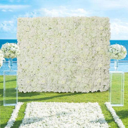 12 Pack 15 X 15 Inch Artificial White Roses Wall Decor, White Flower Panels Backdrops for Wedding Party Bridal Shower Corporate