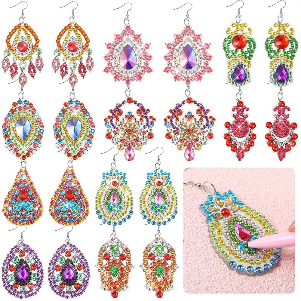 10 Pairs Double Sided Diamond Painting Earrings Dangle Drop Diamond Art Earring Kit Mosaic Drill Earring Kits for Women Girls