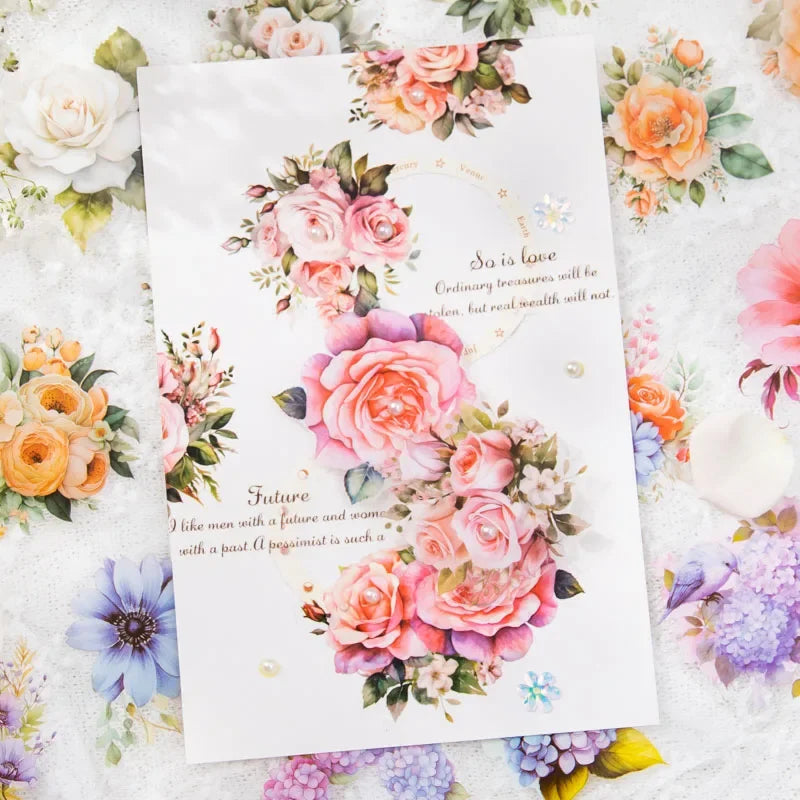 1600CM 8 Sets Mr. Paper PET Plants and flowers handbook DIY material decoration stickers