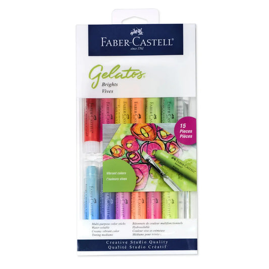 Faber-Castell Gelatos Brights:12 Watercolor Gel Crayons, Pigment Paint Sticks, Water Soluble Art Supplies