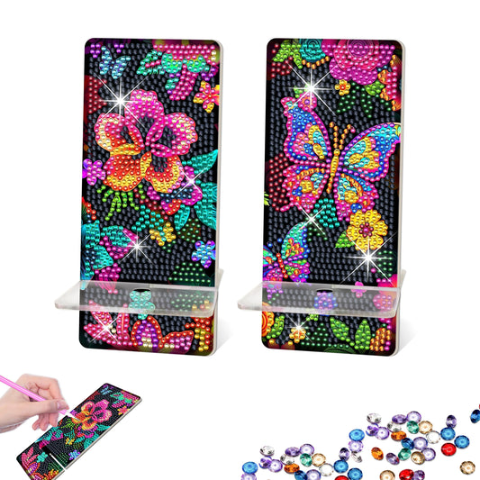 2 Pack Diamond Painting Phone Holder Art Kits, 5D Full Crystal Diamond Art Phone Holder& Mirror Craft Art Kits Gift for Beginner