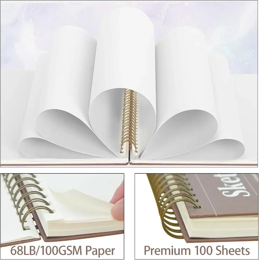 9" x 12" Sketchbook, Top Spiral Bound Sketchbook, 100 Sheets of 68lb/100gsm Drawing Paper, 1 Pack