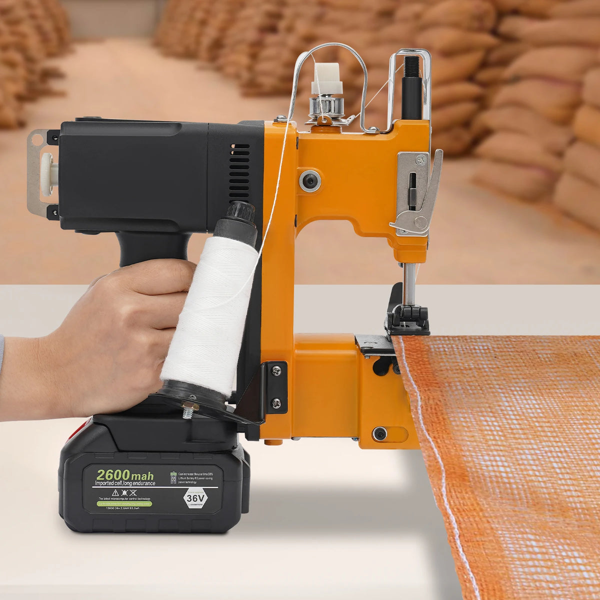 190W Portable Bag Sewing Machine Handheld Industrial Electric Bag Knitted Bag Sealer 2600 Stitches High-Speed Sewing 18000rpm