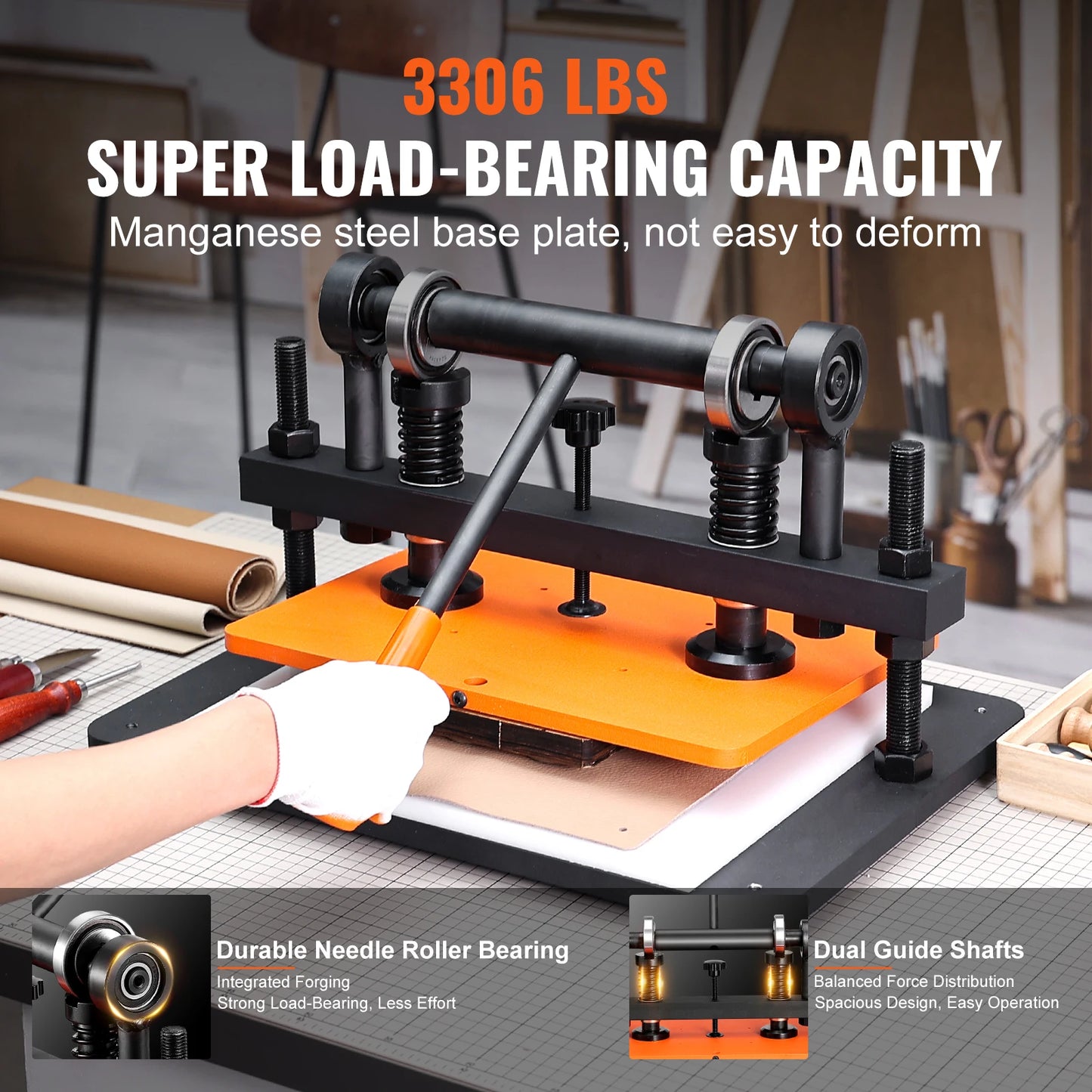 SucceBuy Leather Cutting Machine Embossing Plate Manual Die Cutter 0.47 in Pressure Stroke Leather Embossing Machine