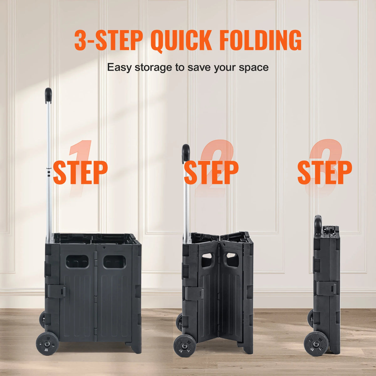 SucceBuy Folding Portable Crate Handcart with Telescope Handle Wheels
