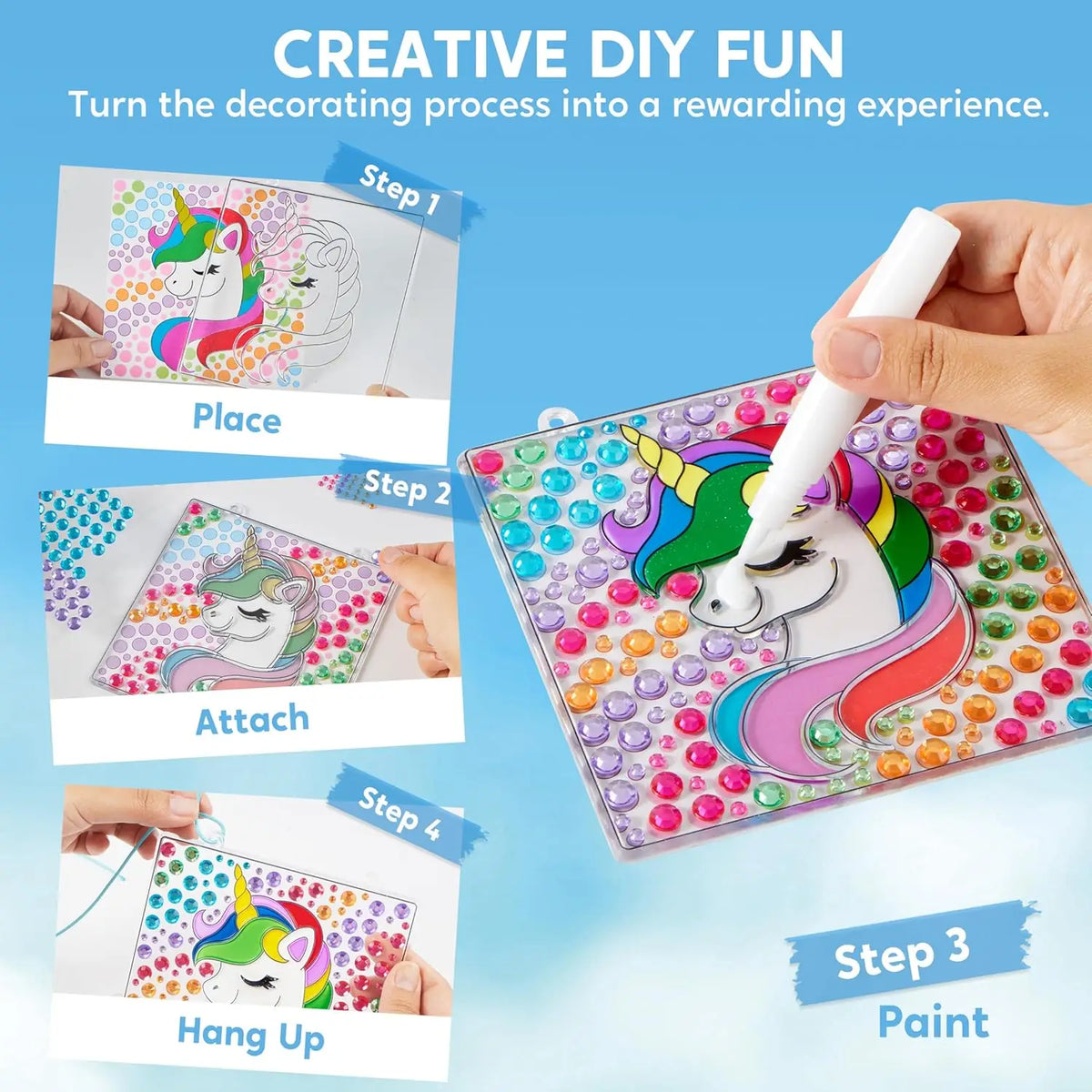 JOYFY 4PCS Window Art 2-in-1 Diamond and Gels Gems and Gels Suncatcher Arts & Crafts Toys for Kids Christmas Birthday Gifts