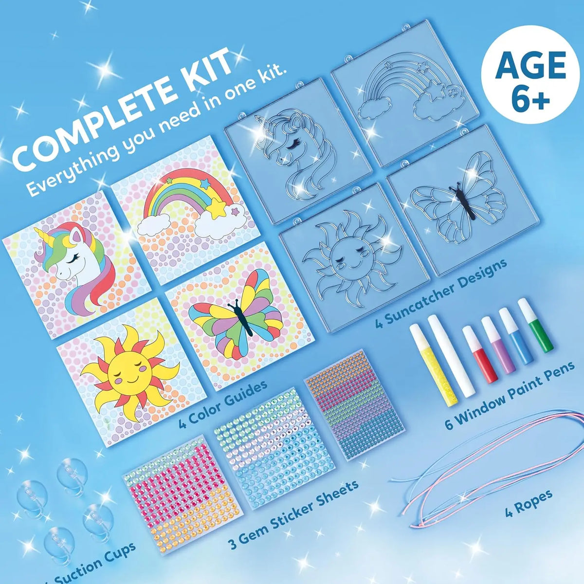 JOYFY 4PCS Window Art 2-in-1 Diamond and Gels Gems and Gels Suncatcher Arts & Crafts Toys for Kids Christmas Birthday Gifts