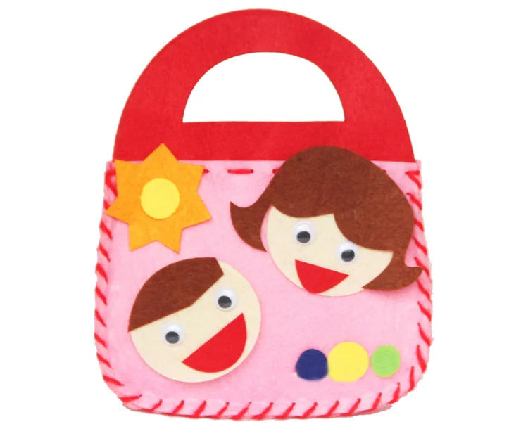 Sewing Joy Handmade Bag Cartoon Fabric Handbags Set DIY Sewing Toys  Non-woven Animal Butterfly Flower Bags Girls Craft Gifts