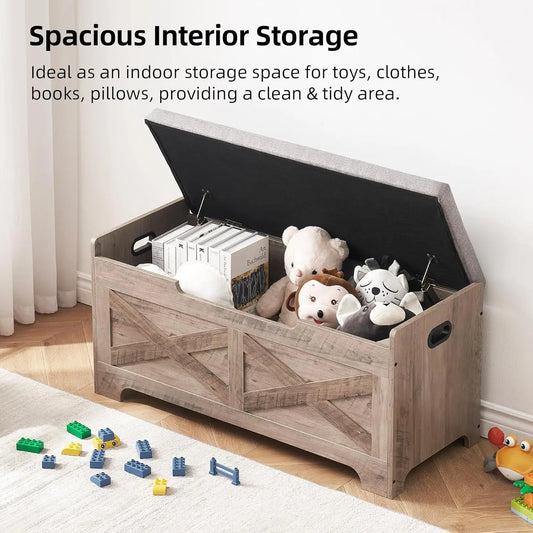 Storage Bench Storage Chest with 2 Safety Hinges Liftable top Shoe Bench Retro Wooden