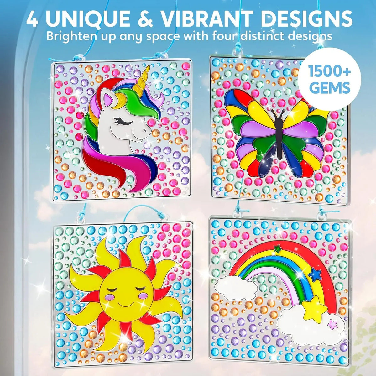 JOYFY 4PCS Window Art 2-in-1 Diamond and Gels Gems and Gels Suncatcher Arts & Crafts Toys for Kids Christmas Birthday Gifts