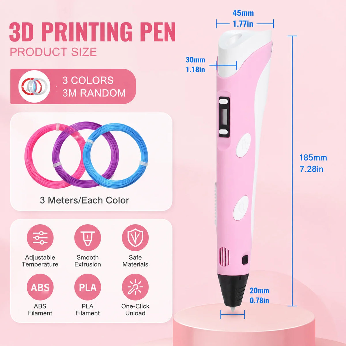 3D Printer Pen Kits LED Screen PLA Filament 3D Drawing Tool Kids Art Craft Set 3D Doodler Pen with Refill Material Creative Educational Toy for Boys Girls DIY Projects Birthday Gift School Home Craft Supplies Easy Use Starter