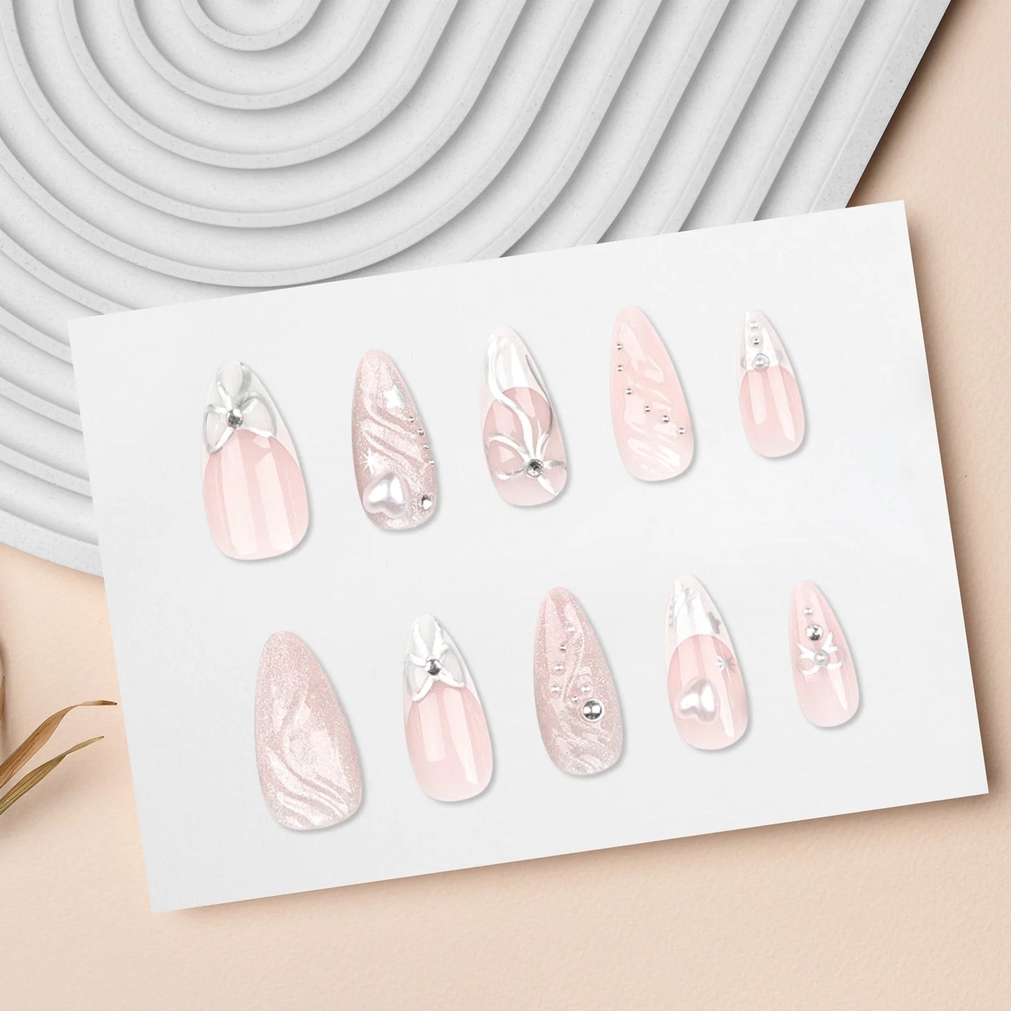 Pink Almond Press On Nails With Bow Decor With Harmless And Smooth Edge Nails For Shopping Traveling Dating Unique Nail Art