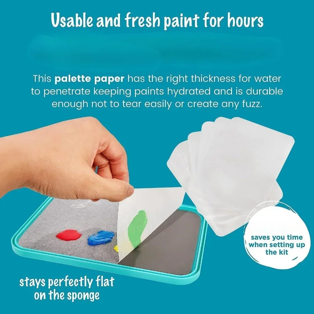 Wet Palette miniature painting kit. Keep the acrylic palette damp with the lid. Watercolor,50pc wet tray paper 2 sponge