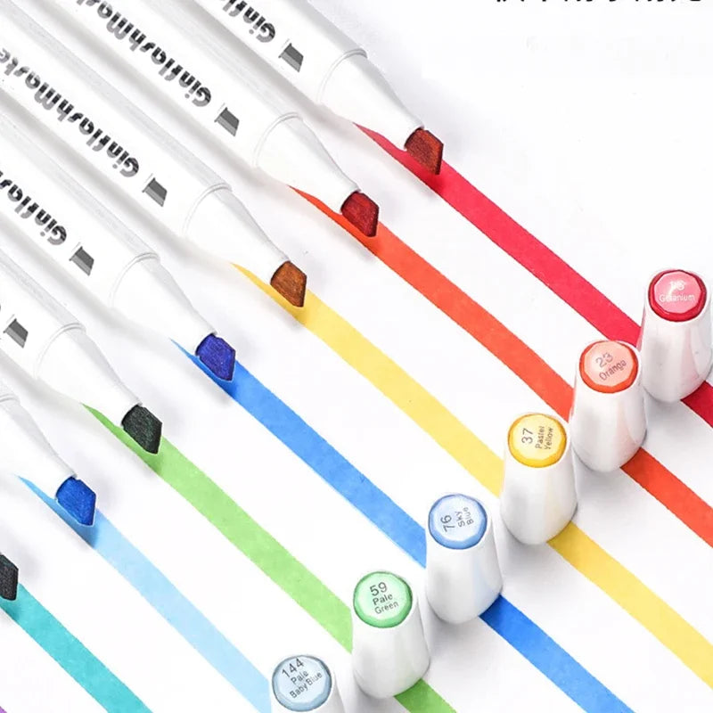 Ginflash Soft brush & Chisel Art Markers Brush Pen Sketch Alcohol Based Markers Dual Head Manga Drawing Art Supplies