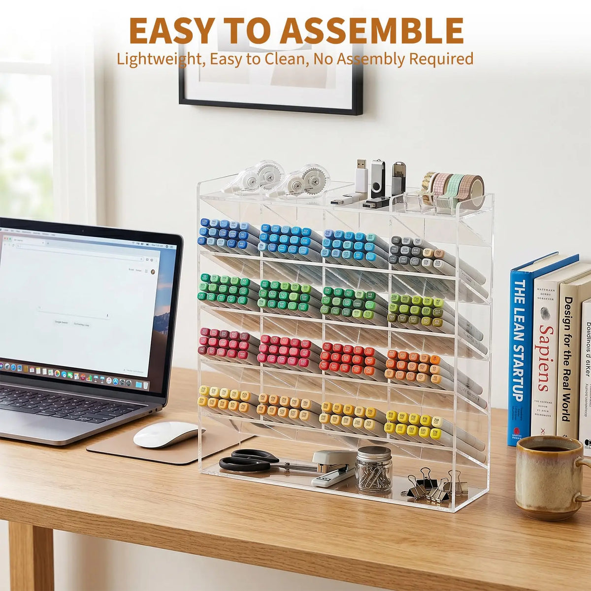 Acrylic Pen Holder Multi Compartment Marker Organizer Clear Desk Marker Display Storage Rack 1Pc For Office Art Supplies Makeup Lipsticks