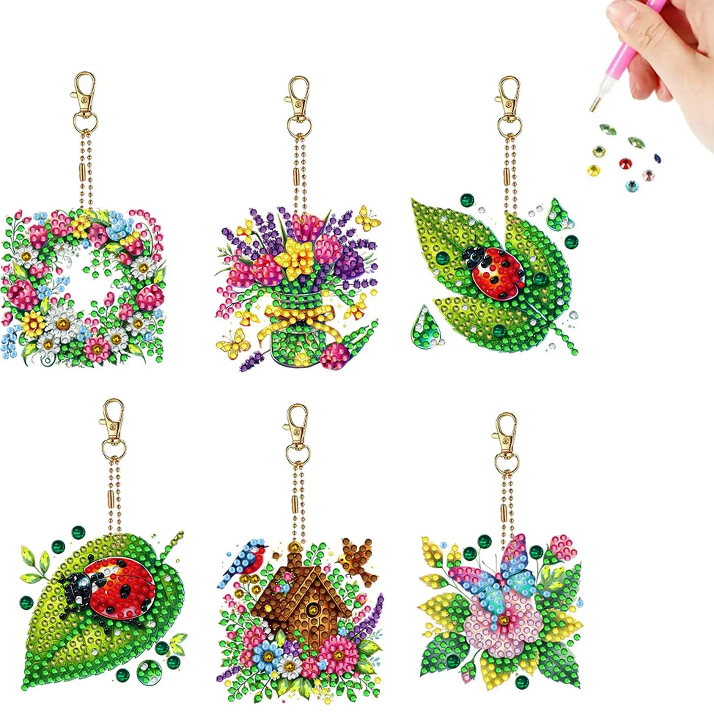 6Pcs Double Sided Special Shape Easter Series Diamond Painting Keychain Diamond Painting Art Keychain Pendant for Party Supplies