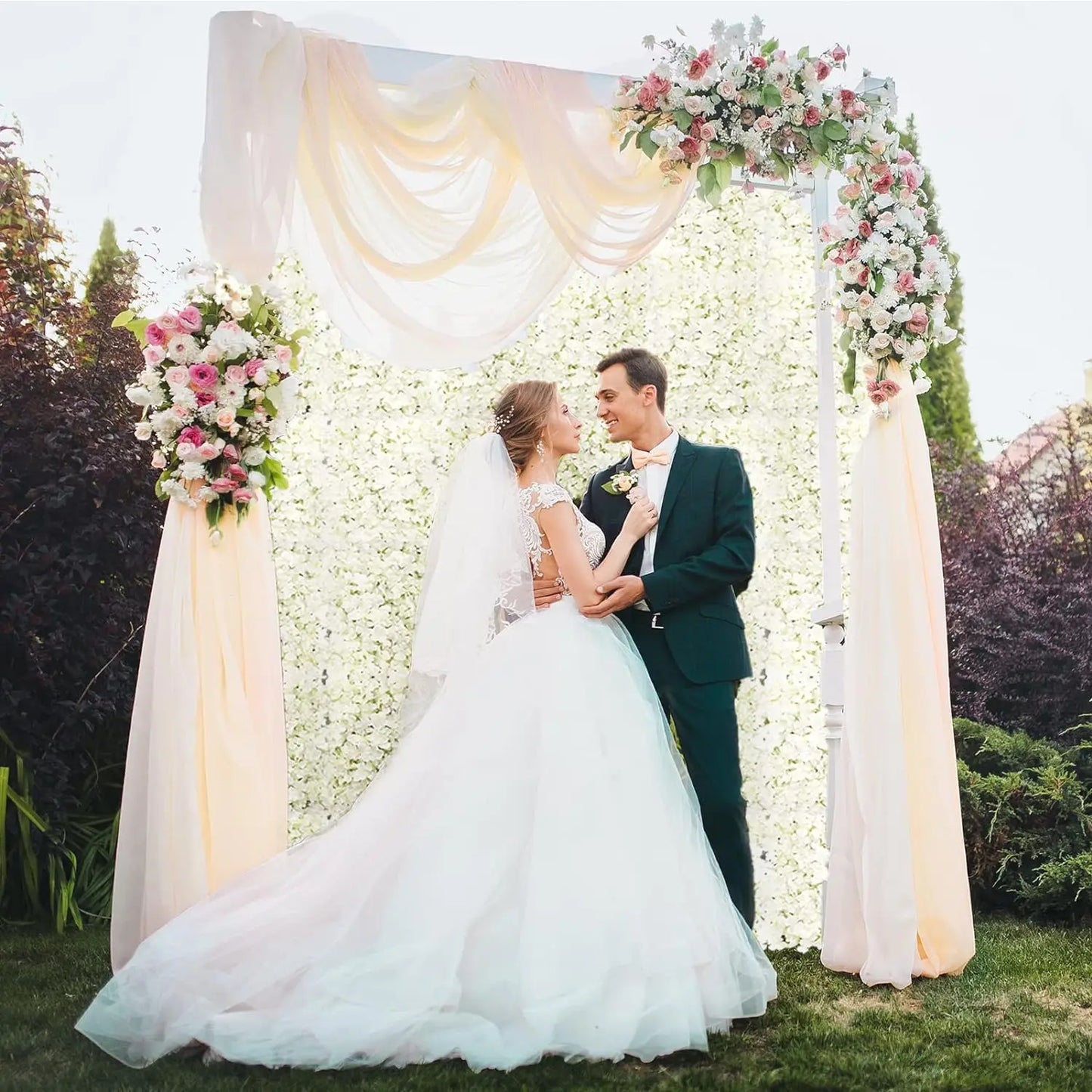 12 Pack 15 X 15 Inch Artificial White Roses Wall Decor, White Flower Panels Backdrops for Wedding Party Bridal Shower Corporate