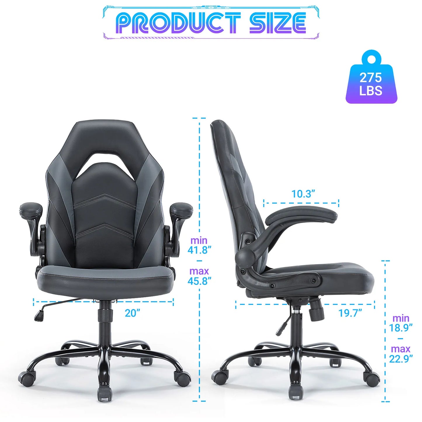 JHK Ergonomic Office Computer Chair Adjustable PU Leather Racing Chair Flip-up Armrest