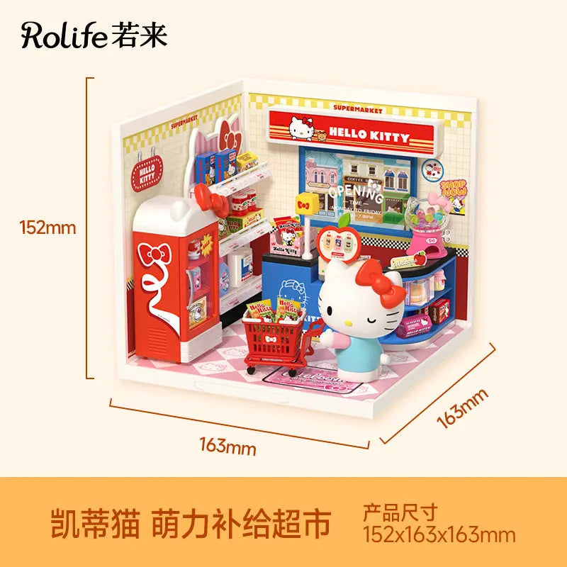 Rolife Sanrio Super World Series Buckle Assembly Hello Kitty Cinnamoroll Room Lighting Model Desktop Decoration Gift Kuromi